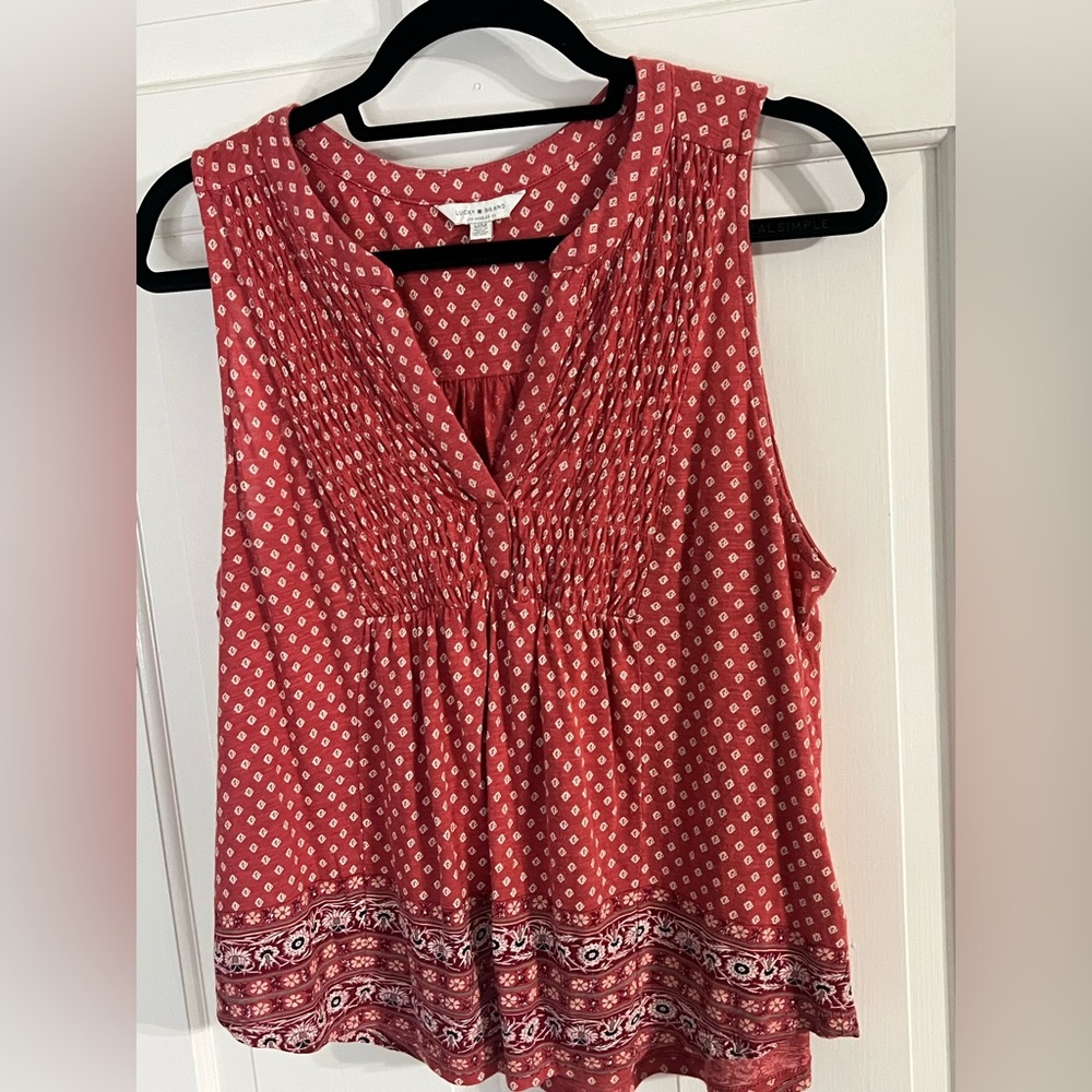 Lucky Brand Red Patterned Sleeveless Blouse